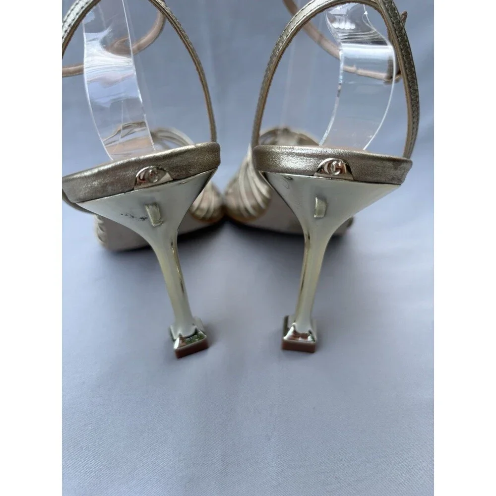 Carvela Gold Leather Strappy Open-Toe Slide Sandals Stiletto Heel Size 10